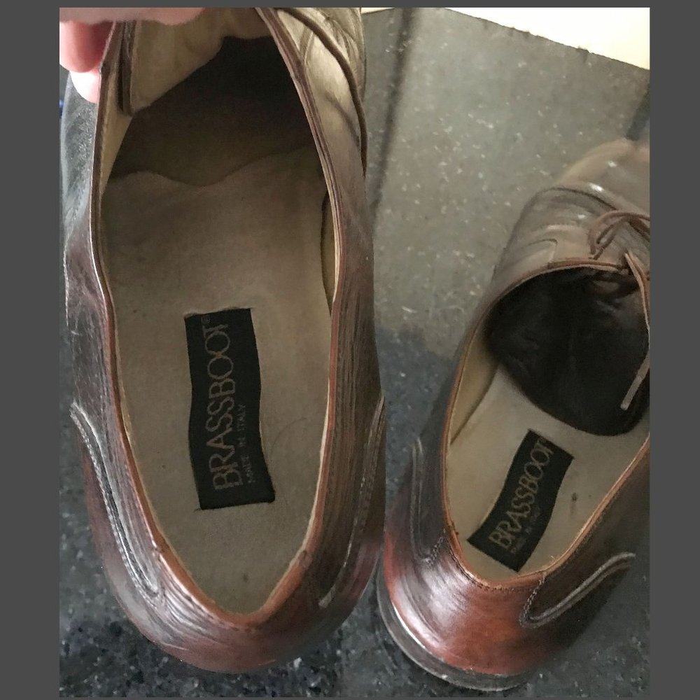 Vintage Brass Boot Men's Brown Leather Dress Derby Cap Toe Shoe Italy, Size 11 - Picture 5 of 11